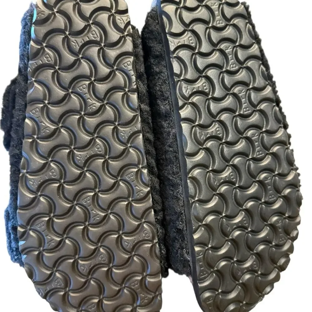 Birkenstock Arizona Big Buckle Teddy Black & Gold Sandals Womens Size 10 NIB